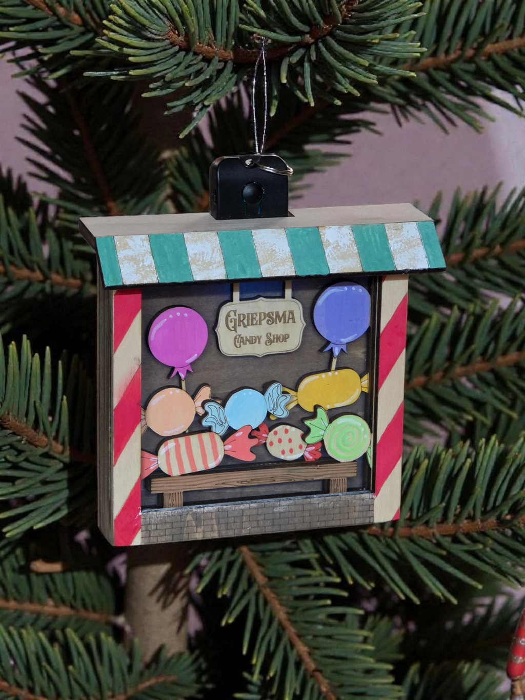 Lighted Personalized Candy Store / Sweet Shop Christmas Ornament
