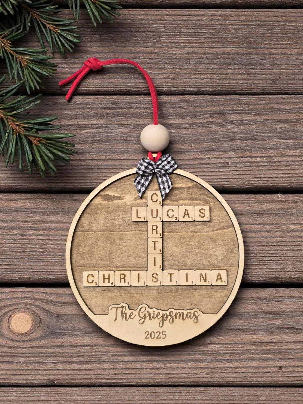 Personalized Family Scrabble Ornament – Custom Names Holiday Keepsake